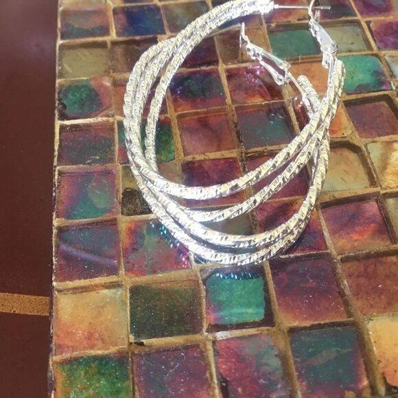 NWOT Silver Tone Double Oval Hoop Earrings - Picture 4 of 7